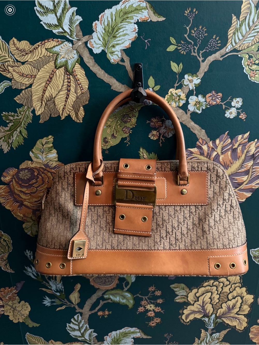 Dior Beige Brown Monogram Satchel with Tan Leather Trim
